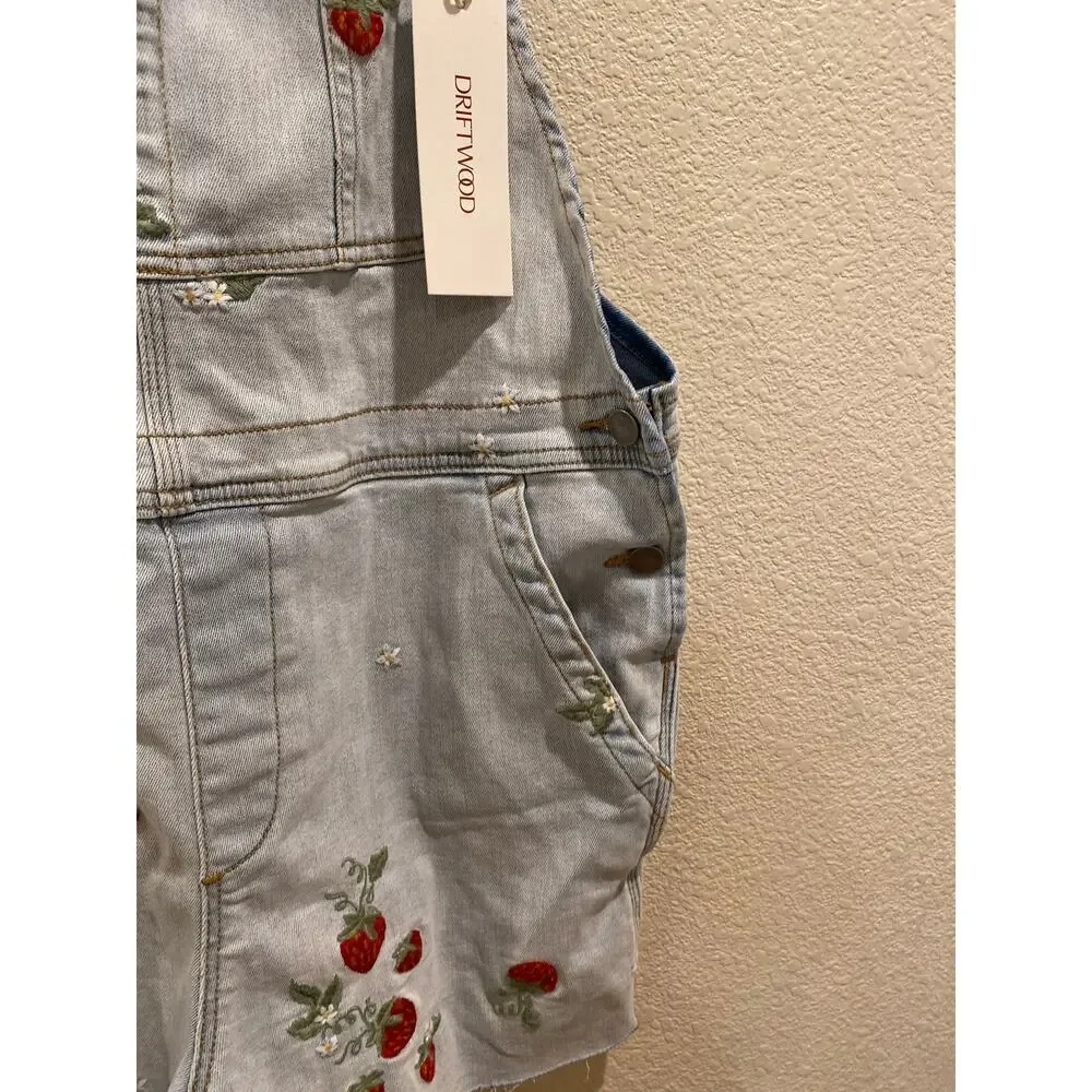 Driftwood NWT Strawberry Fields Embroidered Denim Shortalls Size L